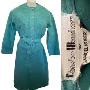 CHESTER WEINBERG For SAMUEL ROBERT VINTAGE 70’s Turquoise Faux Suede DRESS